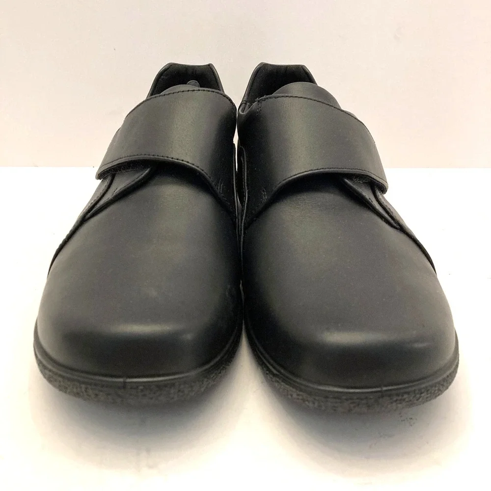 Hotter Sugar II Shoes Womens 11 Wide EXF Hook Loop Close Monkstrap Black Leather